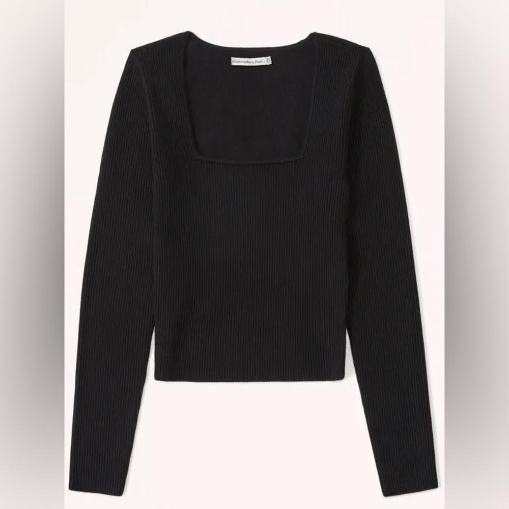 Abercrombie Long-Sleeve Ottoman Squareneck Top in Black size S